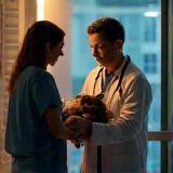 Veterinarian with pet and owner during late hour consultation