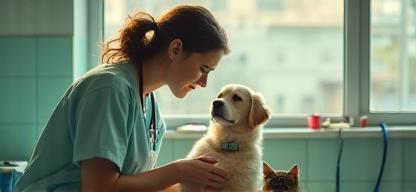 Veterinarian caring for a dog and cat in a modern clinic